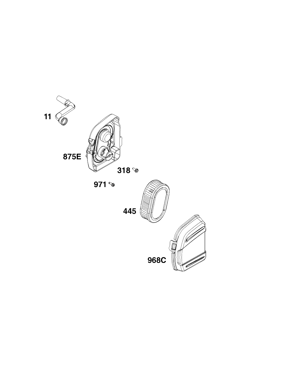 Air Cleaner Group Diagram and Parts List for 93J02-0111-H1  Briggs and Stratton Engine